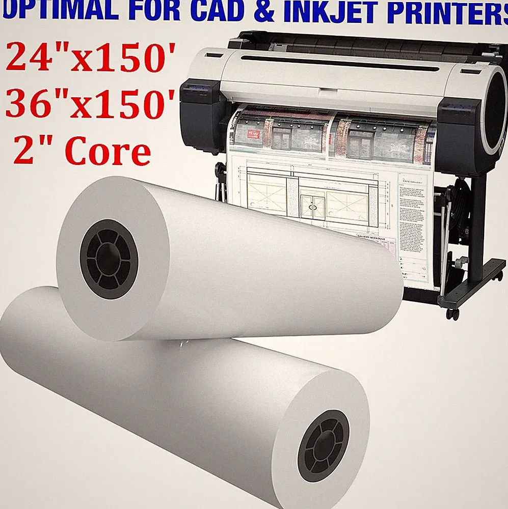1-4X 24"x150' 36"x150' CAD Bond Plotter Paper Wide Format Inkjet Printer 2" Core
