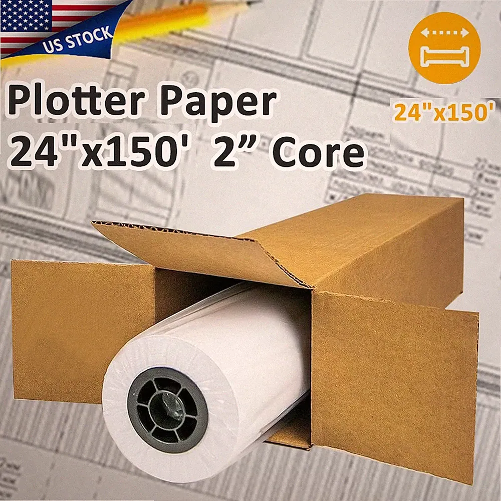1 Roll 24" x 150' CAD Bond Plotter Paper for Wide Format Inkjet Printers 2" Core