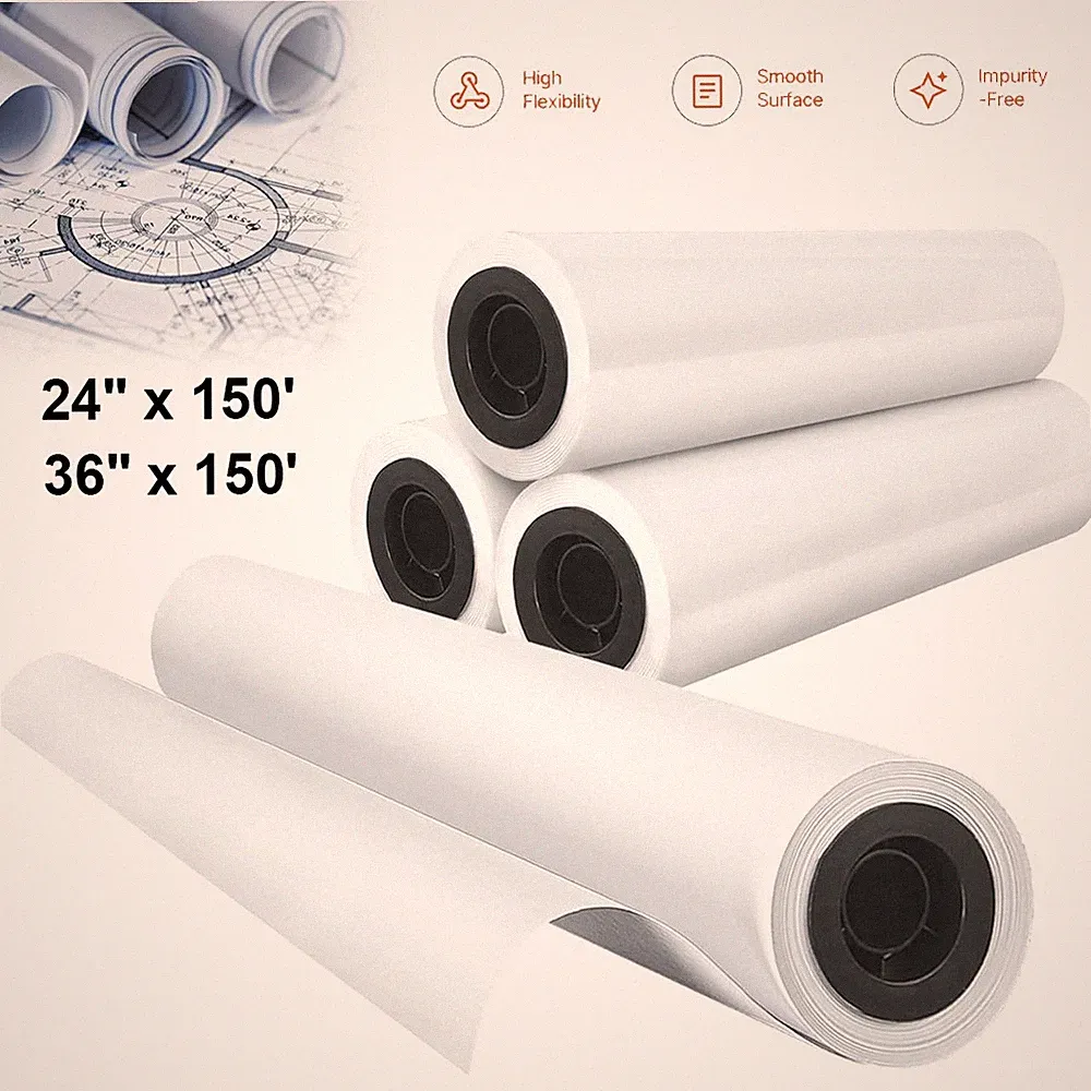 24" x 150' 36" x 150' Plotter Paper CAD Bond Roll for Wide Format Inkjet Printer