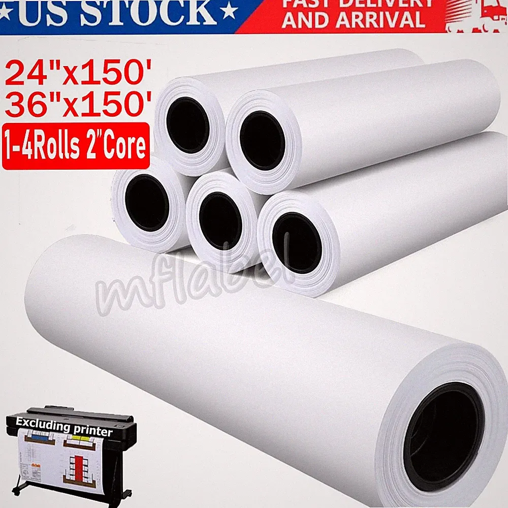 24"x150' 36"x150' 20lb 2"Core Bond Plotter Paper for Wide Format Inkjet Printers