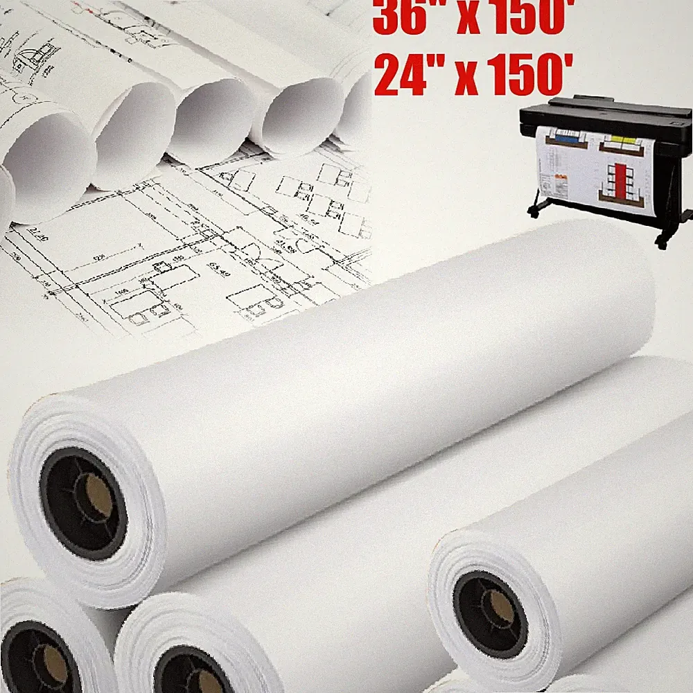 24"x150' 36"x150' 20lb Bond Plotter Paper for Wide Format Inkjet Printers 2"Core