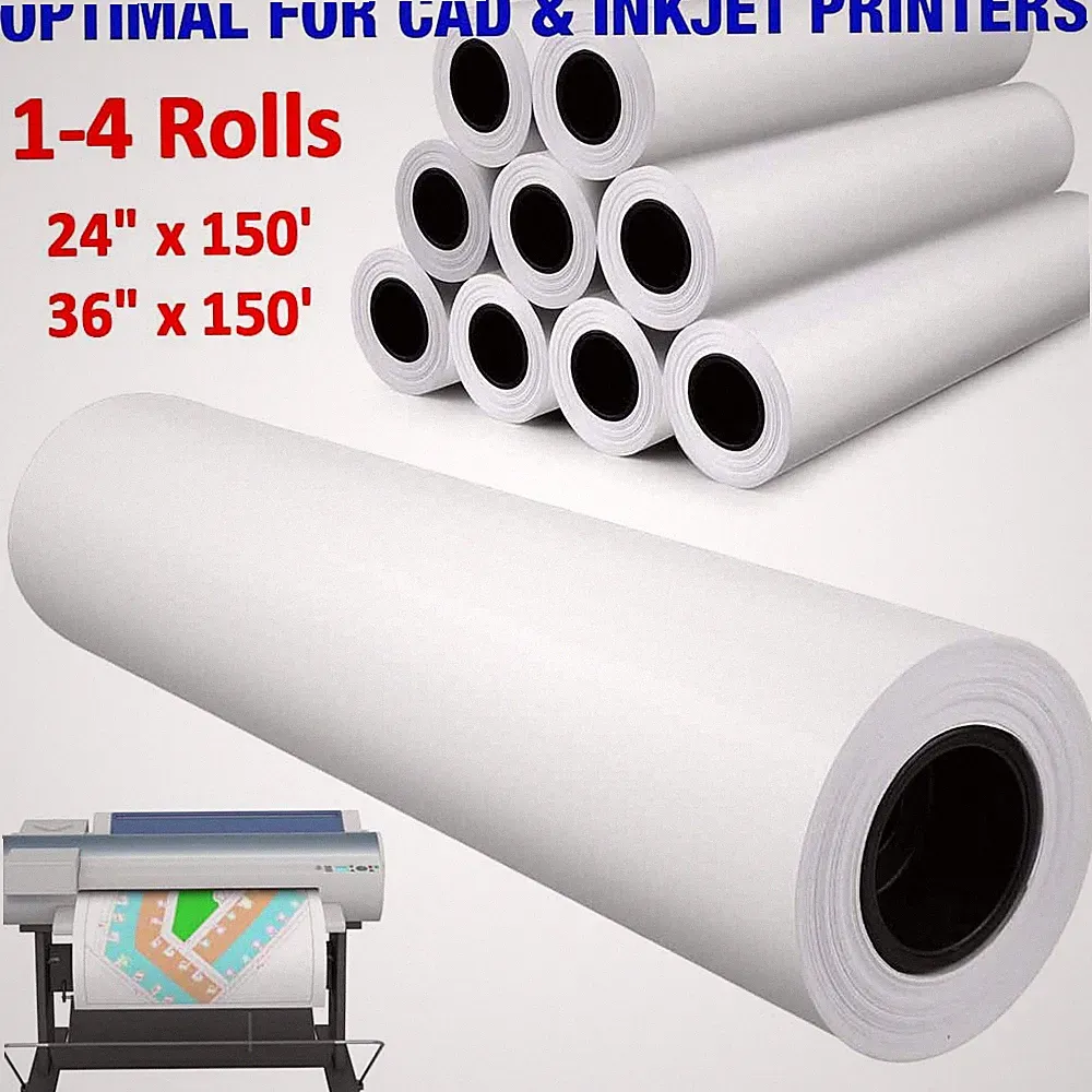 24"x150' 36"x150' CAD Bond Plotter Paper 20lb For Wide Format Inkjet Printers