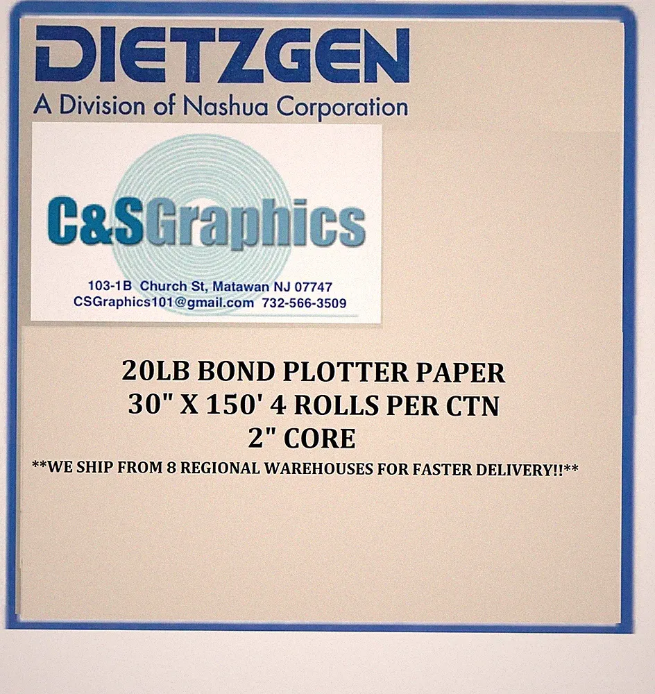4 rolls 30" x 150' 20lb Bond Plotter Paper for Wide Format Inkjet Printers
