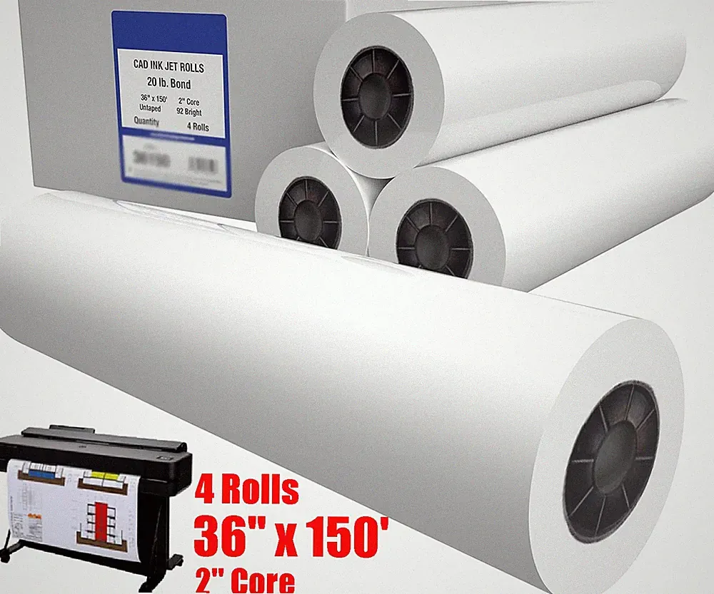 4rolls 36" x 150' 20lb Bond Plotter Paper for Wide Format Inkjet Printers US